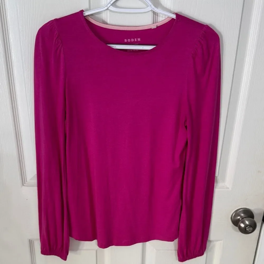 Boden basic Cotton & Modal Crew Long Sleeve Top in Rich Magenta size 4-like new!